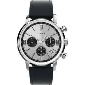 Timex Men's Chronograph Watch - Marlin Silver Tone Dial Black Strap | TW2W10300VQ