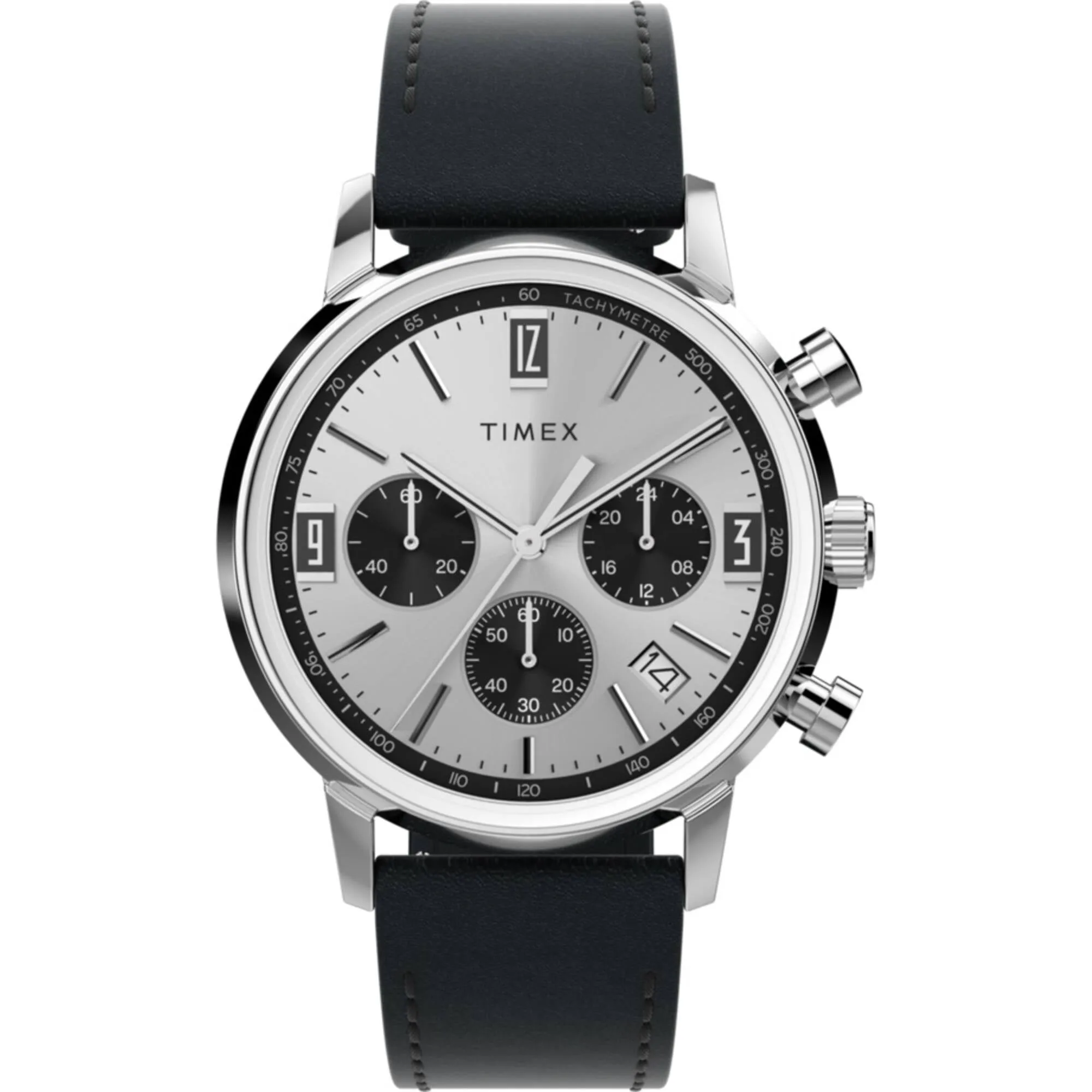 Timex Men's Chronograph Watch - Marlin Silver Tone Dial Black Strap | TW2W10300VQ