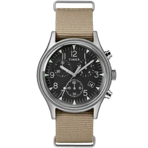 Timex Men's Chronograph Watch - MK1 Black Dial Tan Nylon Strap | TW2T10700