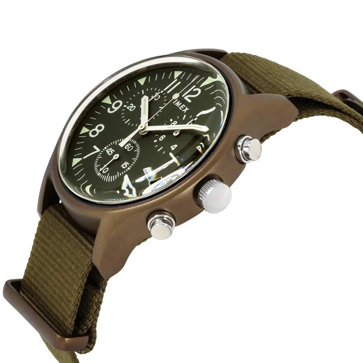 Timex Men's Chronograph Watch - MK1 Green Dial Green Nylon Strap | TW2R67800VQ