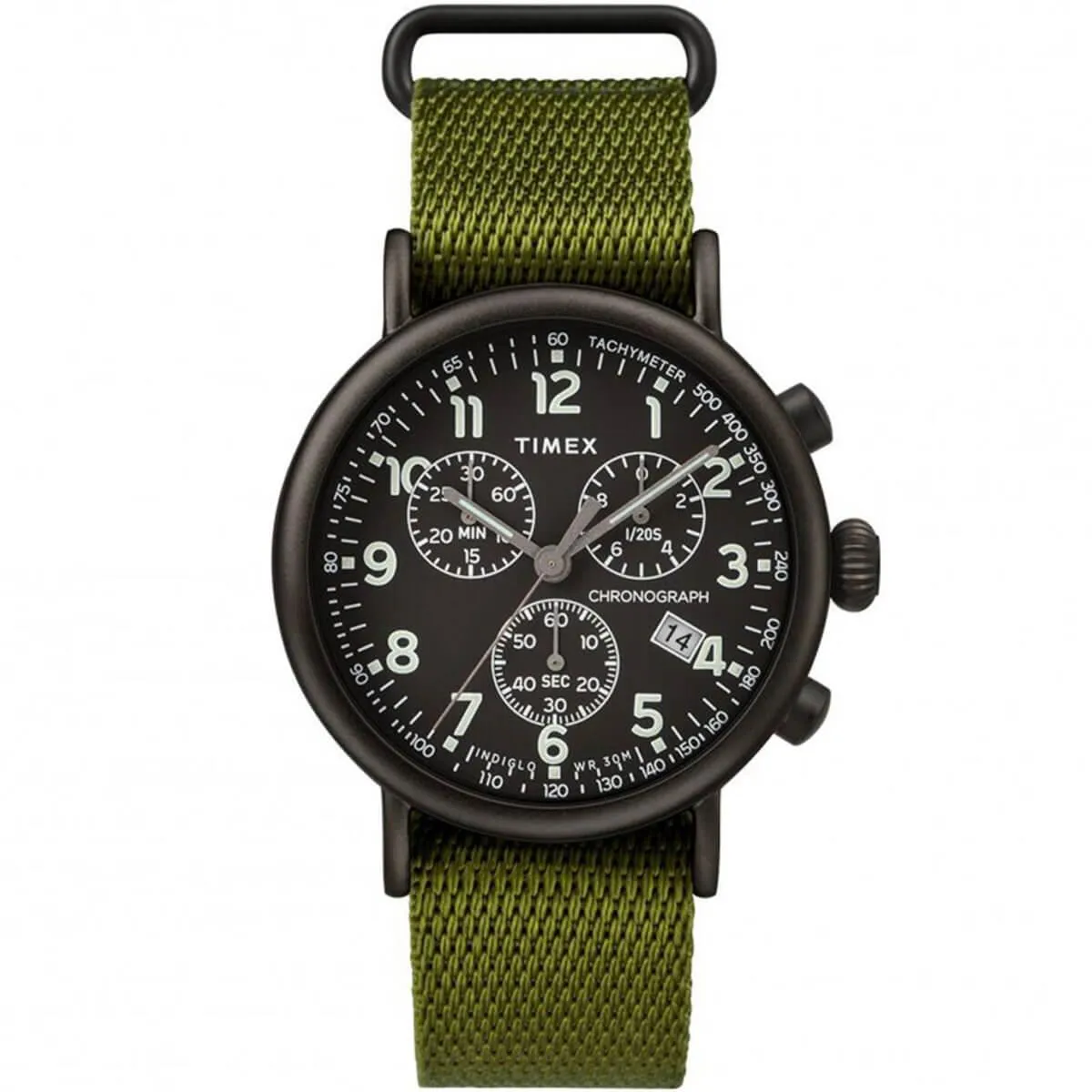 Timex Men's Chronograph Watch - Standard Black Dial Green Strap | TW2T21400VQ