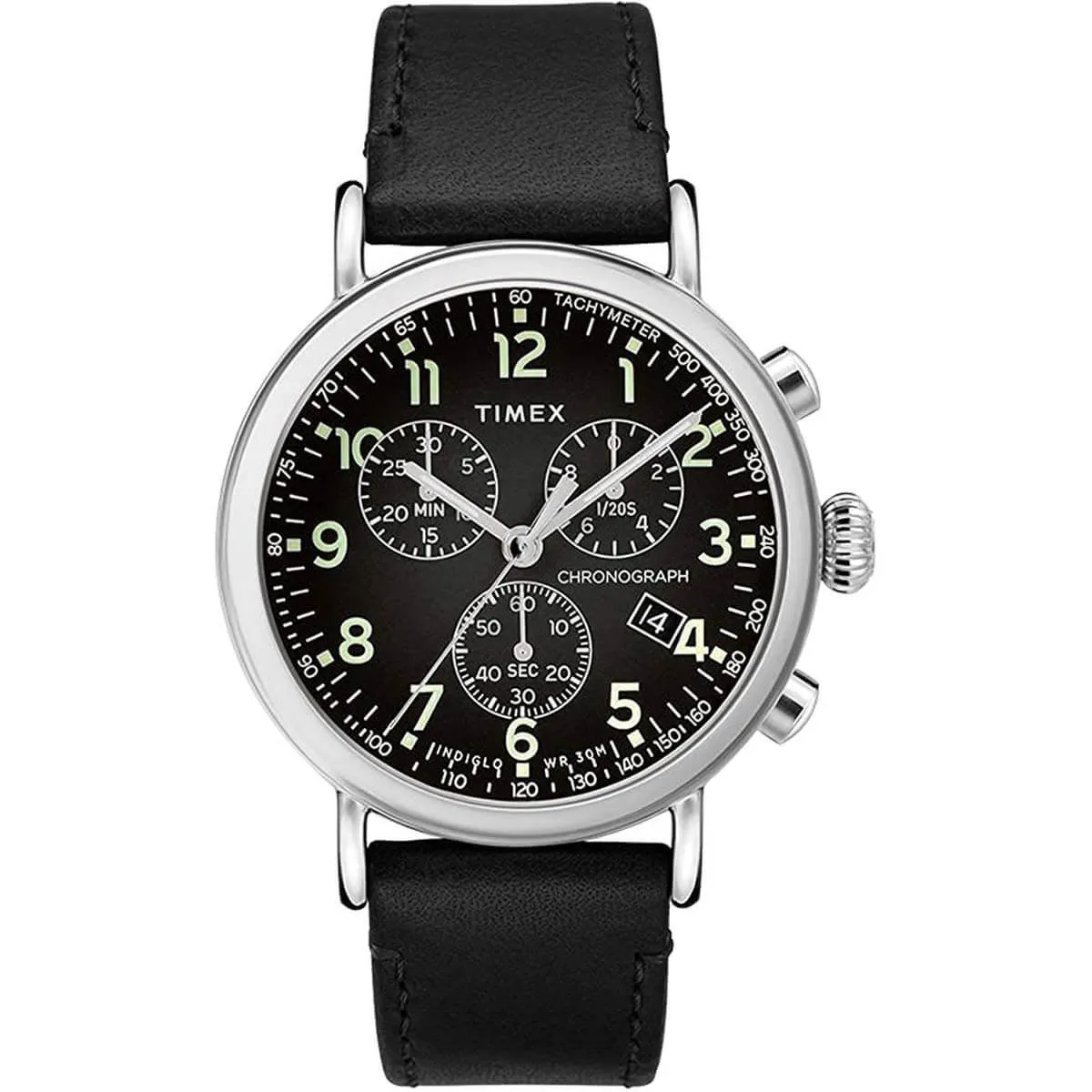Timex Men's Chronograph Watch - Standard Black Dial Leather Strap | TW2T21100VQ