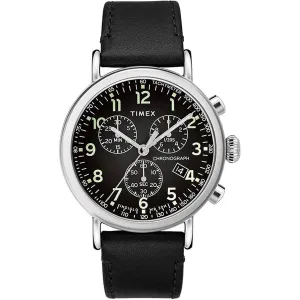 Timex Men's Chronograph Watch - Standard Black Dial Leather Strap | TW2T21100VQ