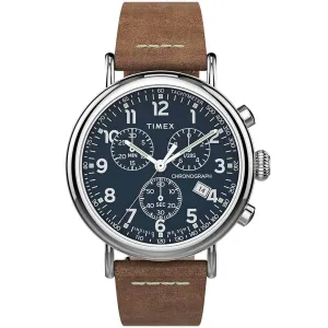 Timex Men's Chronograph Watch - Standard Blue Dial Tan Leather Strap | TW2T68900VQ