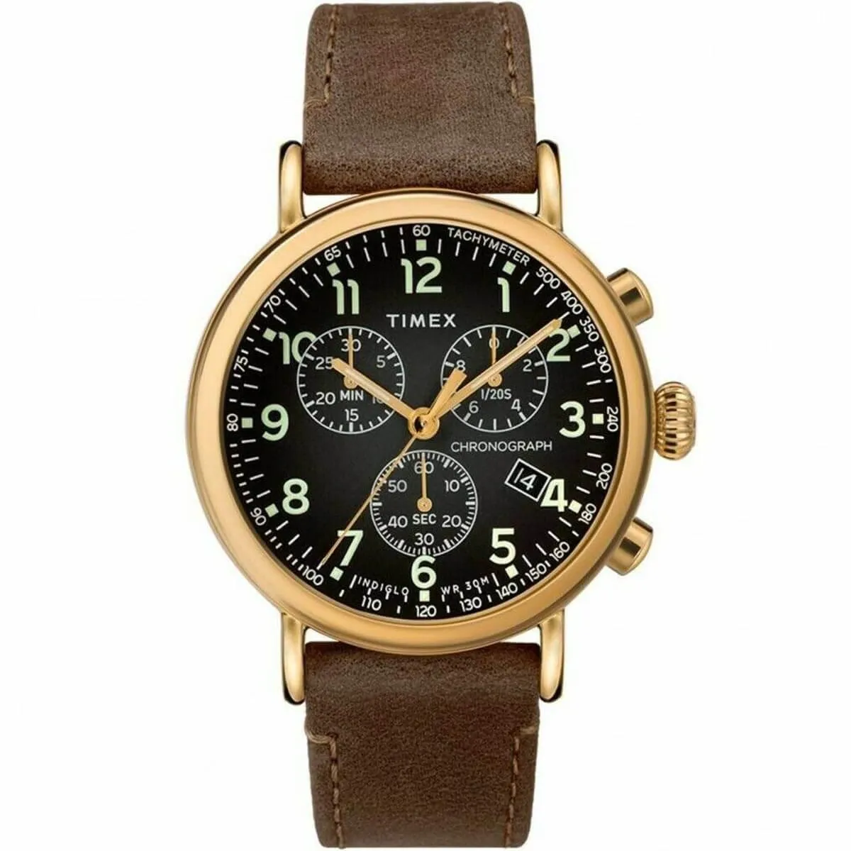 Timex Men's Chronograph Watch - Standard Grey Dial Leather Strap | TW2T20900VQ