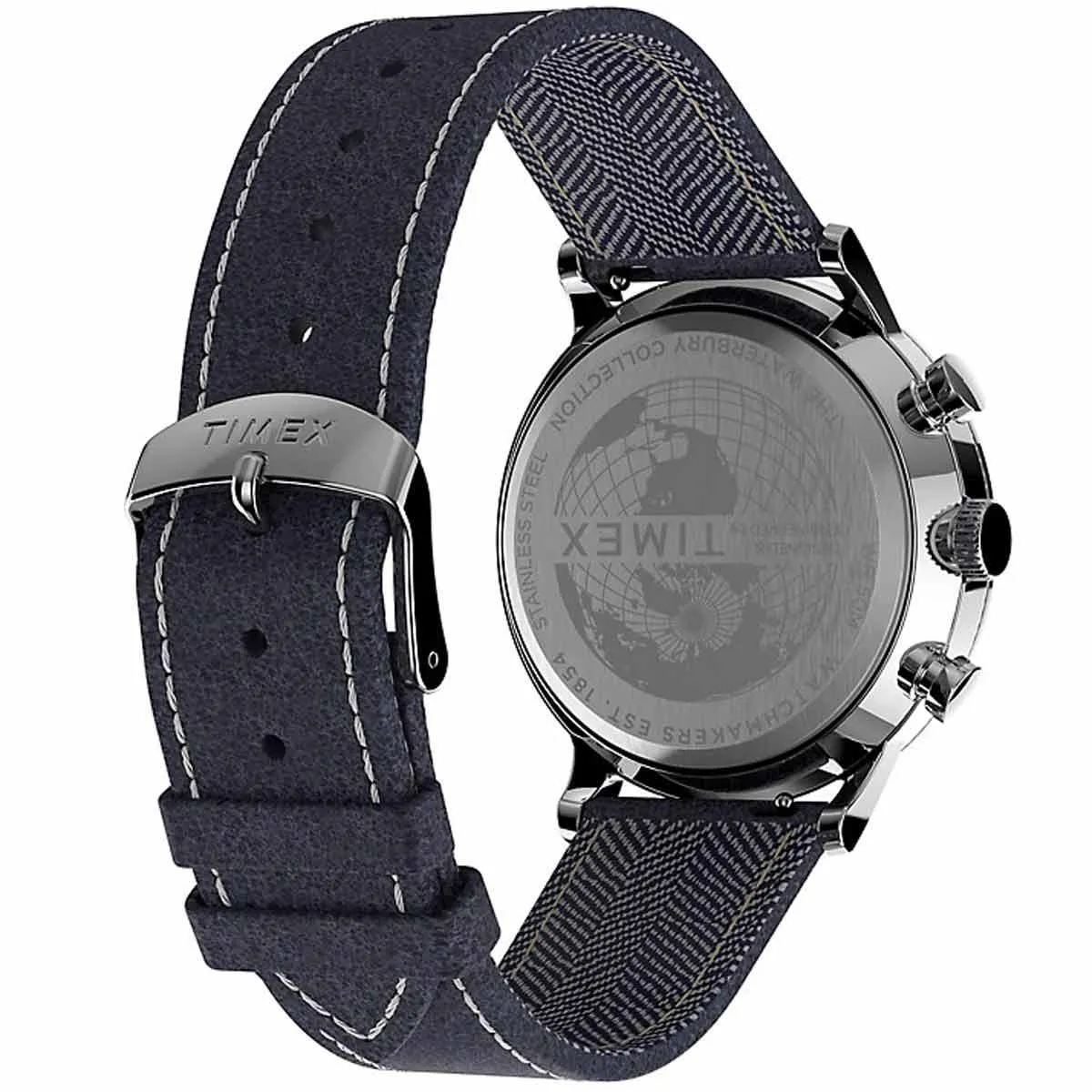 Timex Men's Chronograph Watch - Waterbury Blue Dial Leather Strap | TW2T71300VQ