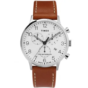 Timex Men's Chronograph Watch - Waterbury Brown Leather Strap | TW2T28000VQ