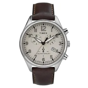 Timex Men's Chronograph Watch - Waterbury Cream Dial Leather Strap | TW2R88200