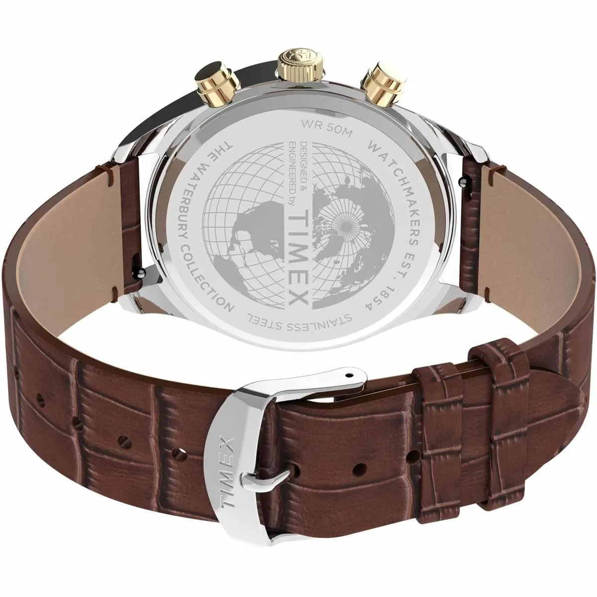 Timex Men's Chronograph Watch - Waterbury Cream Dial Leather Strap | TW2U04500VQ