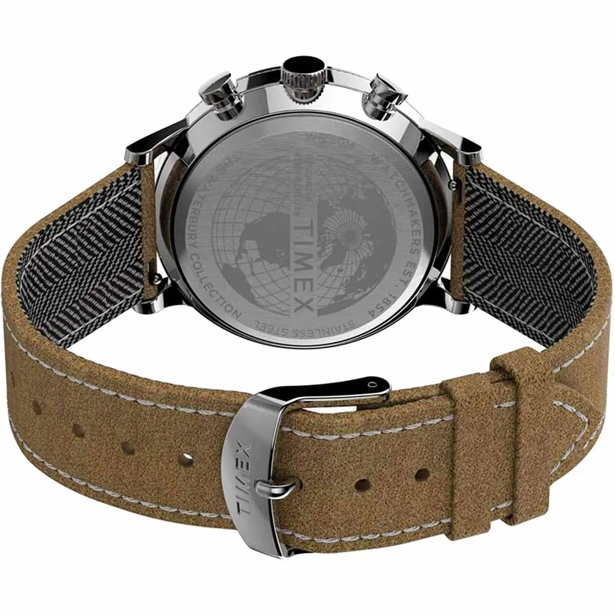 Timex Men's Chronograph Watch - Waterbury Silver Dial Leather Strap | TW2T71200VQ