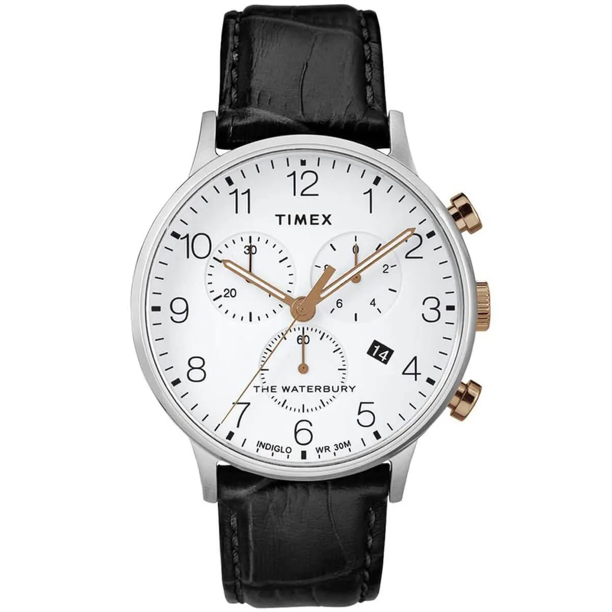 Timex Men's Chronograph Watch - Waterbury White Dial Black Strap | TW2R71700VQ