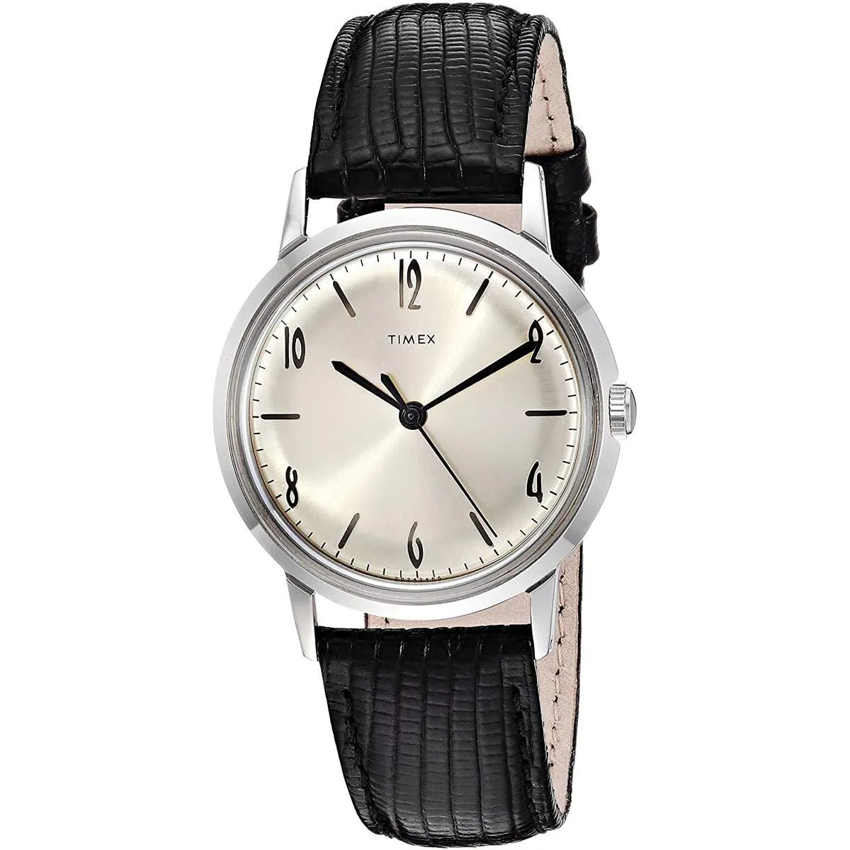 Timex Men's Mechanical Watch - Marlin Silver Dial Black Leather Strap | TW2R47900ZV