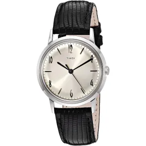 Timex Men's Mechanical Watch - Marlin Silver Dial Black Leather Strap | TW2R47900ZV