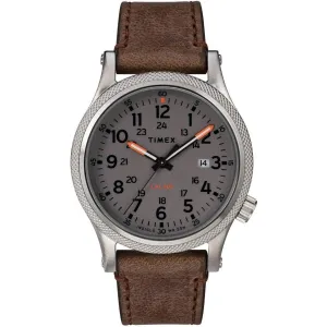 Timex Men's Quartz Watch - Allied Grey Dial Brown Leather Strap | TW2T33300VQ