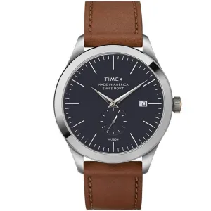 Timex Men's Quartz Watch - American Documents Blue Dial Leather Strap | TW2R82900US