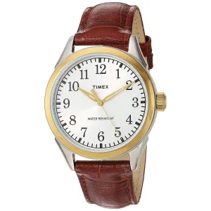 Timex Men's Quartz Watch - Briarwood Terrace Silver Tone Dial Brown Strap | TW2P99500
