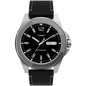 Timex Men's Quartz Watch - Essex Avenue Black Dial Leather Strap | TW2U14900VQ
