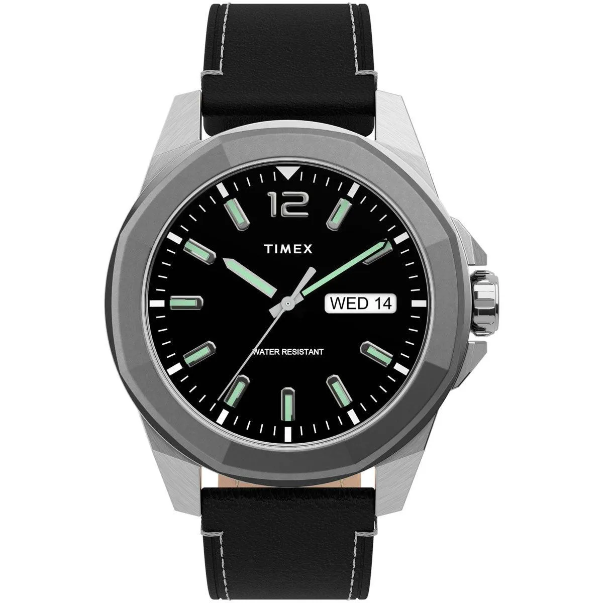 Timex Men's Quartz Watch - Essex Avenue Black Dial Leather Strap | TW2U14900VQ