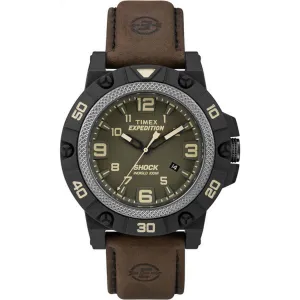 Timex Men's Quartz Watch - Expedition Green Dial Brown Leather Strap | TW4B01200