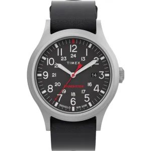 Timex Men's Quartz Watch - Expedition Sierra Black Dial Leather Strap | TW2V07500