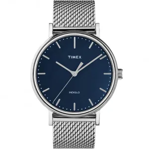 Timex Men's Quartz Watch - Fairfield Blue Dial Silver Mesh Bracelet | TW2T37500VQ