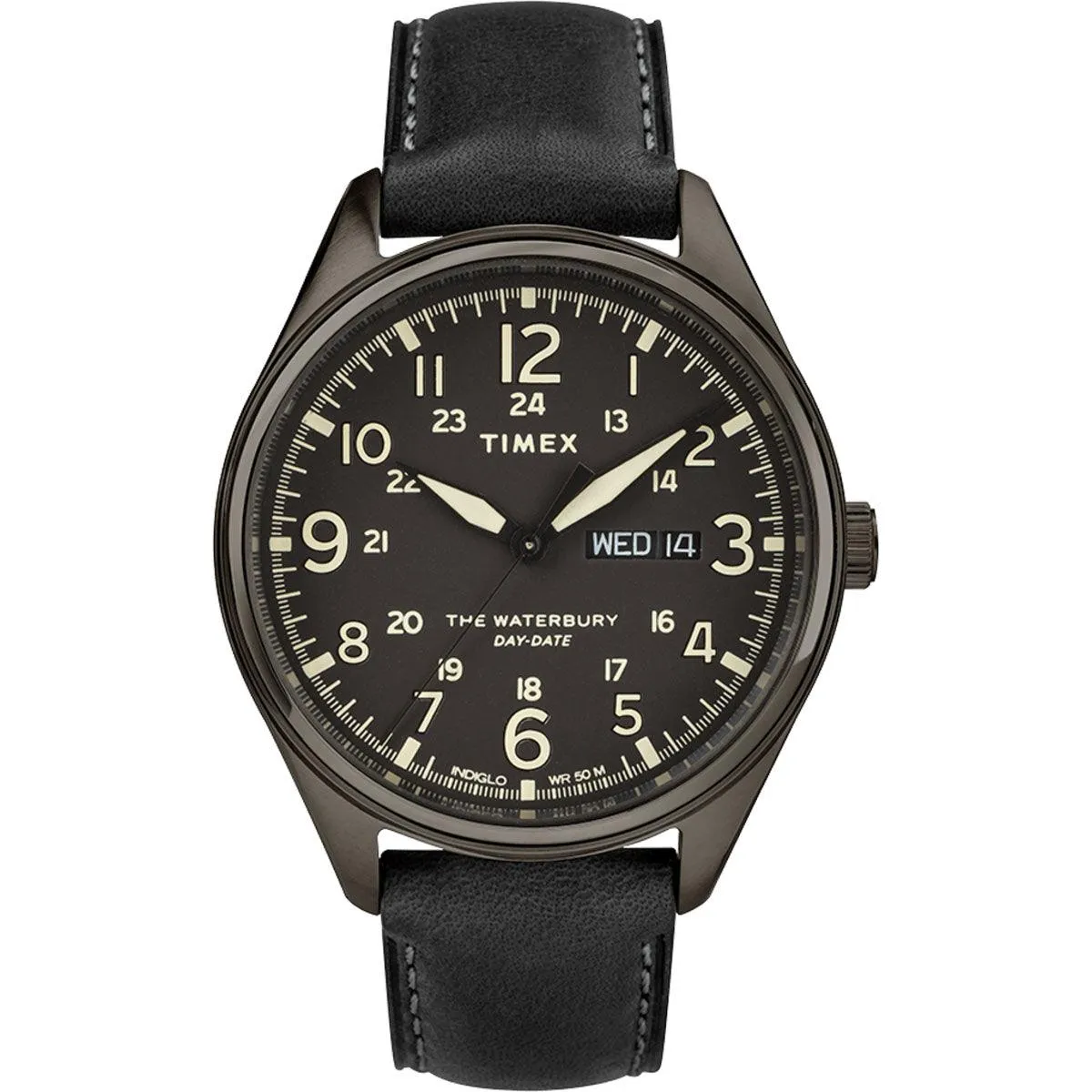 Timex Men's Quartz Watch - Waterbury Black Dial Leather Strap | TW2R89100