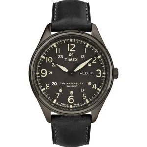 Timex Men's Quartz Watch - Waterbury Black Dial Leather Strap | TW2R89100