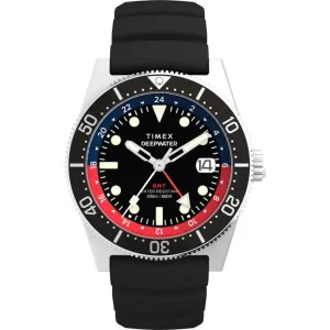 Timex Men's Watch - Deepwater Reef GMT Black Dial Synthetic Rubber Strap | TW2W75000