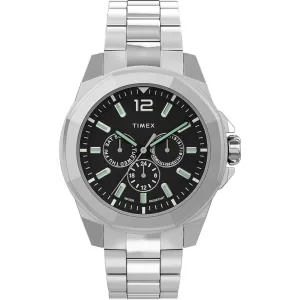 Timex Men's Watch - Essex Avenue Day-Date Black Dial Silver Bracelet | TW2U42600VQ