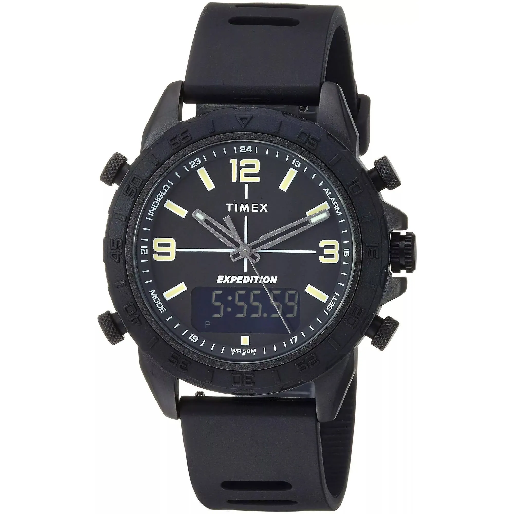 Timex Men's Watch - Expedition Pioneer Black Dial Silicone Strap Ani-Digi | TW4B17000