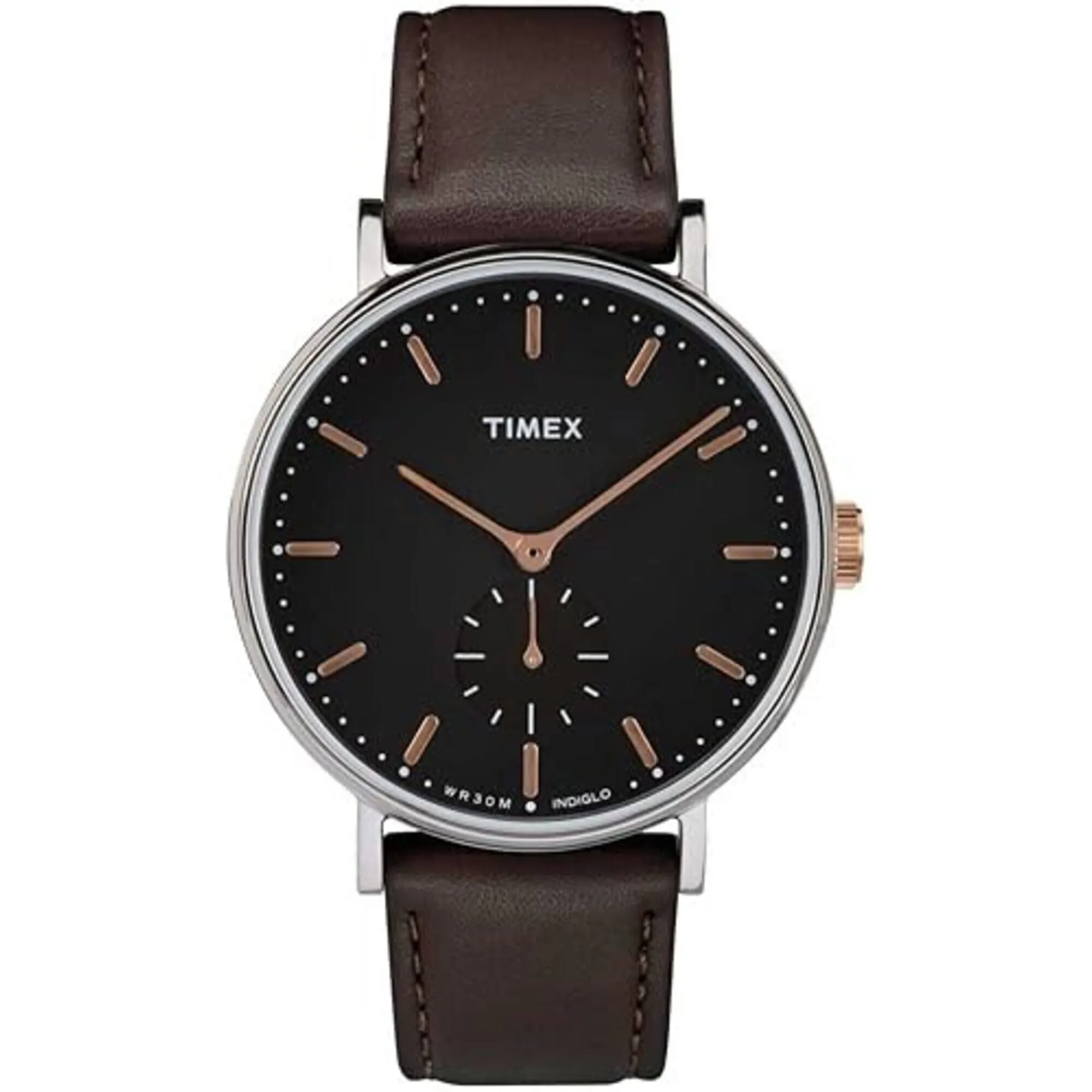 Timex Men's Watch - Fairfield Black Dial Brown Leather Strap Quartz | TW2R38100