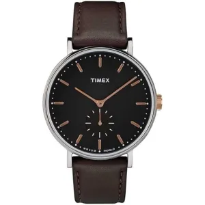 Timex Men's Watch - Fairfield Black Dial Brown Leather Strap Quartz | TW2R38100
