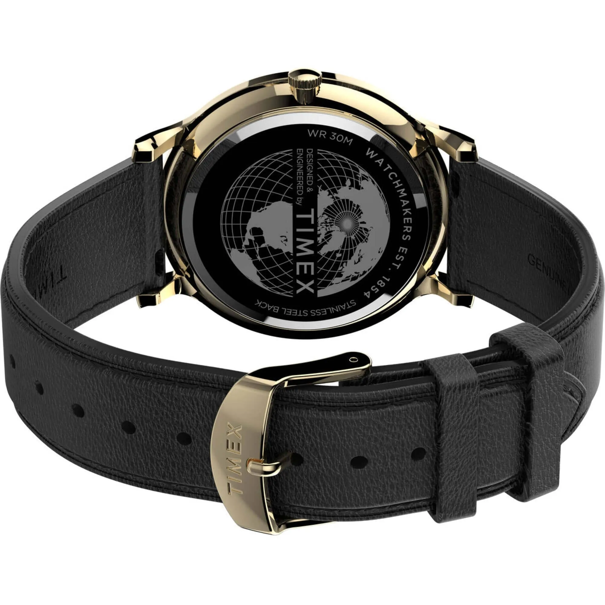 Timex Men's Watch - Gallery Quartz Silver Tone Dial Black Leather Strap | TW2V28400