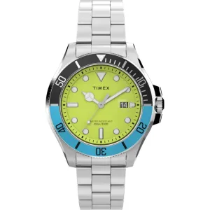 Timex Men's Watch - Harborside Coast Green Dial Silver Steel Bracelet | TW2V65300VQ