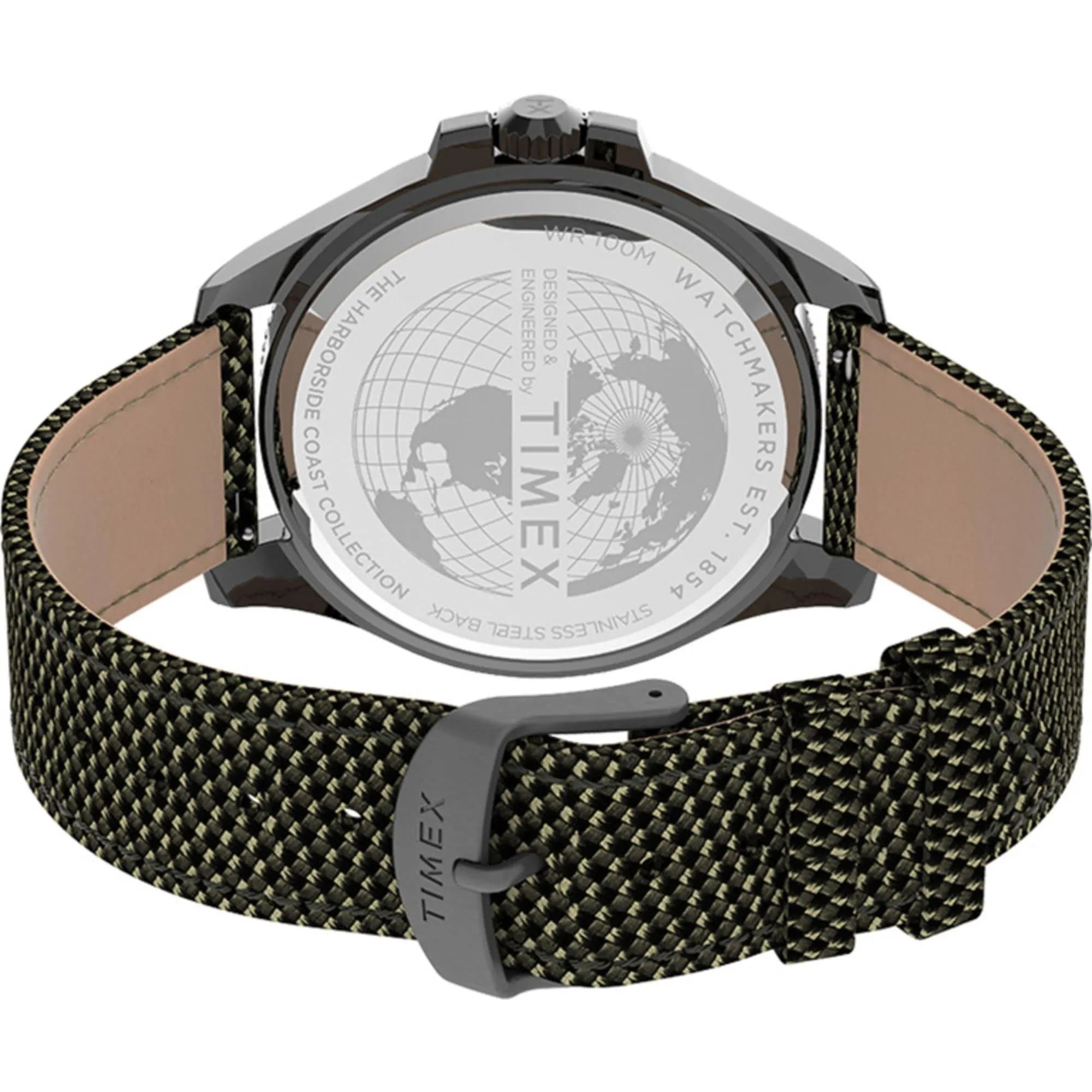 Timex Men's Watch - Harborside Coast Quartz Black Dial Green Fabric Strap | TW2U81900