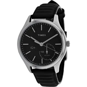 Timex Men's Watch - iQ  Move Silver Tone Case Black Dial Leather Strap | TW2P93200