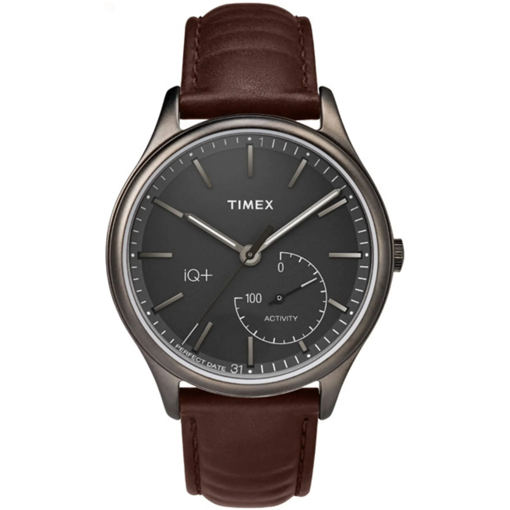 Timex Men's Watch - IQ  Quartz Brown Case Grey Dial Leather Strap | TW2P94800