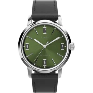 Timex Men's Watch - Marlin Automatic Green Dial Black Leather Strap | TW2V44600ZV