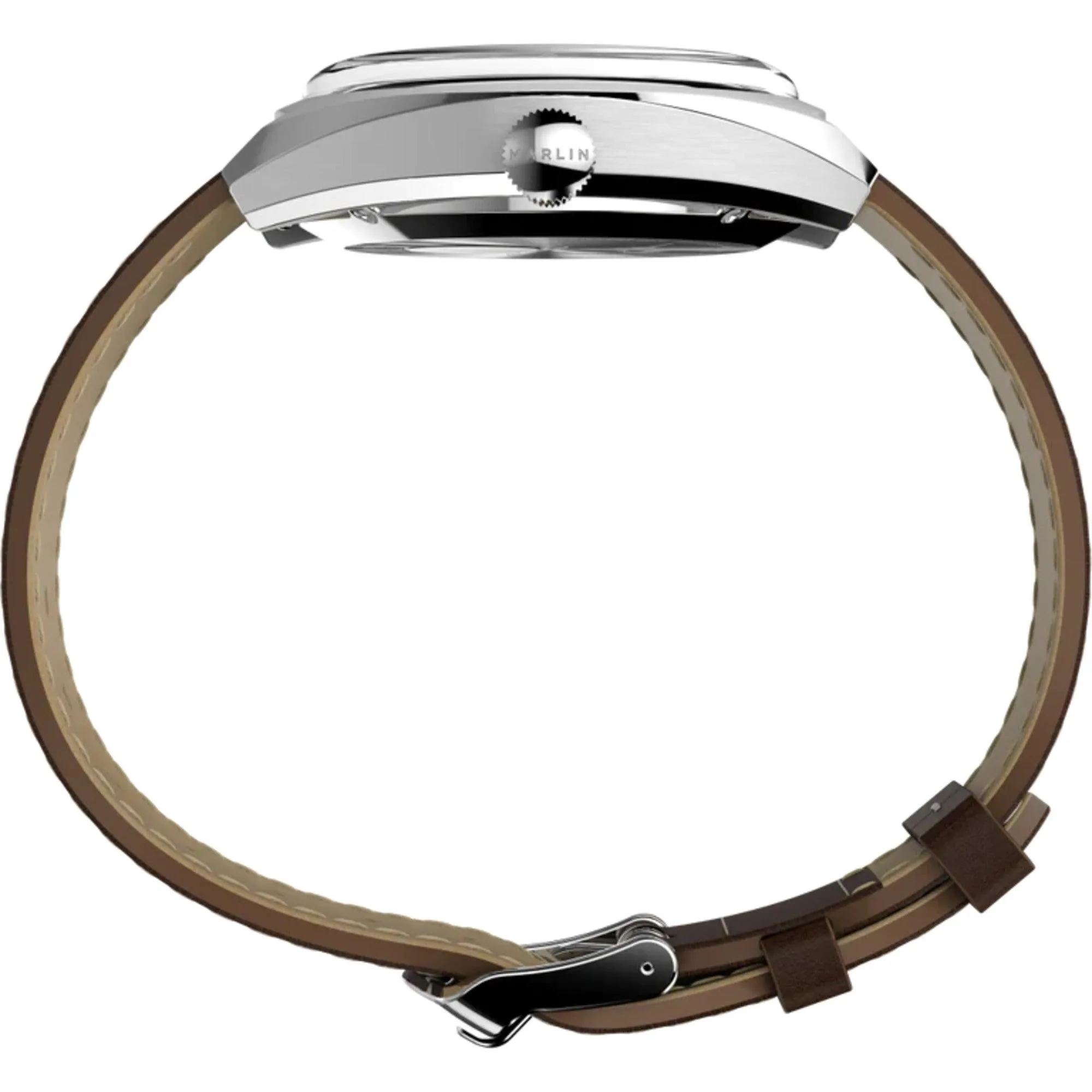 Timex Men's Watch - Marlin Automatic Silver Dial Brown Leather Strap | TW2V62000