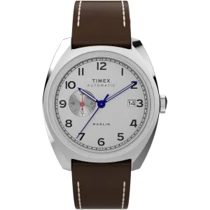Timex Men's Watch - Marlin Automatic Silver Dial Brown Leather Strap | TW2V62000