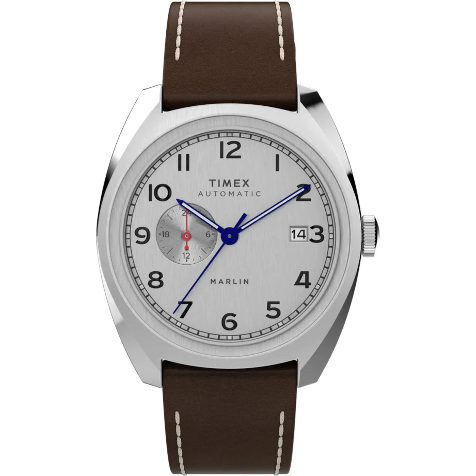 Timex Men's Watch - Marlin Automatic Silver Dial Brown Leather Strap | TW2V62000