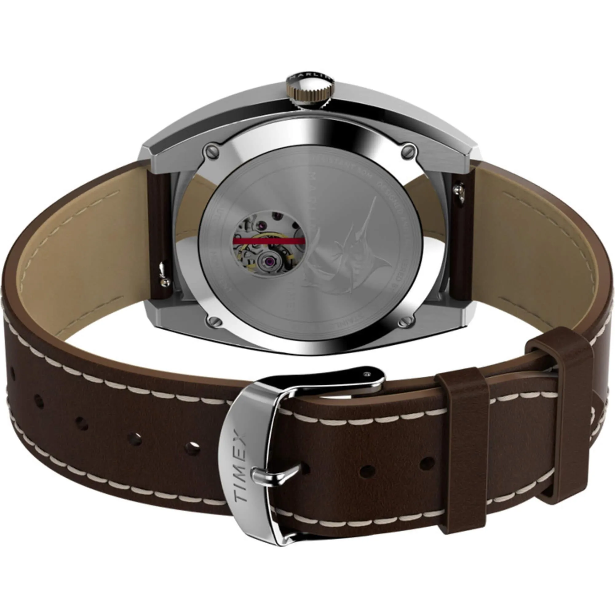 Timex Men's Watch - Marlin Automatic Silver Dial Brown Leather Strap | TW2V62000