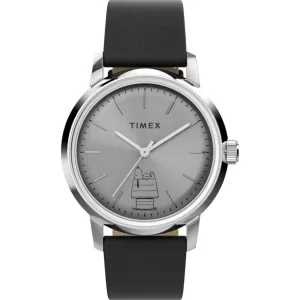 Timex Men's Watch - Marlin Peanuts Automatic Silver Dial Leather Strap | TW2Y10000