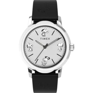 Timex Men's Watch - Marlin Peanuts Sketch Automatic Black Leather Strap | TW2W54000