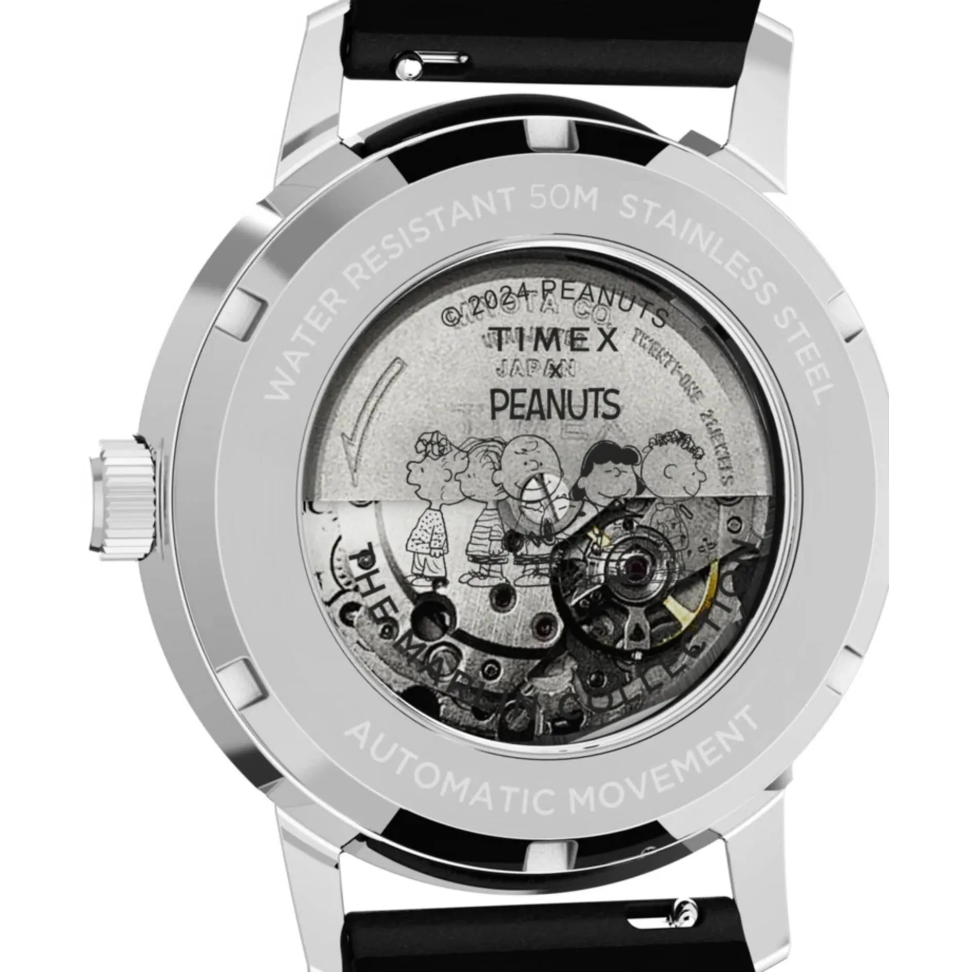 Timex Men's Watch - Marlin Peanuts Sketch Automatic Black Leather Strap | TW2W54000