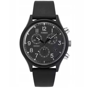 Timex Men's Watch - MK1 Quartz Chronograph Black Dial Leather Strap Date | TW2T29500