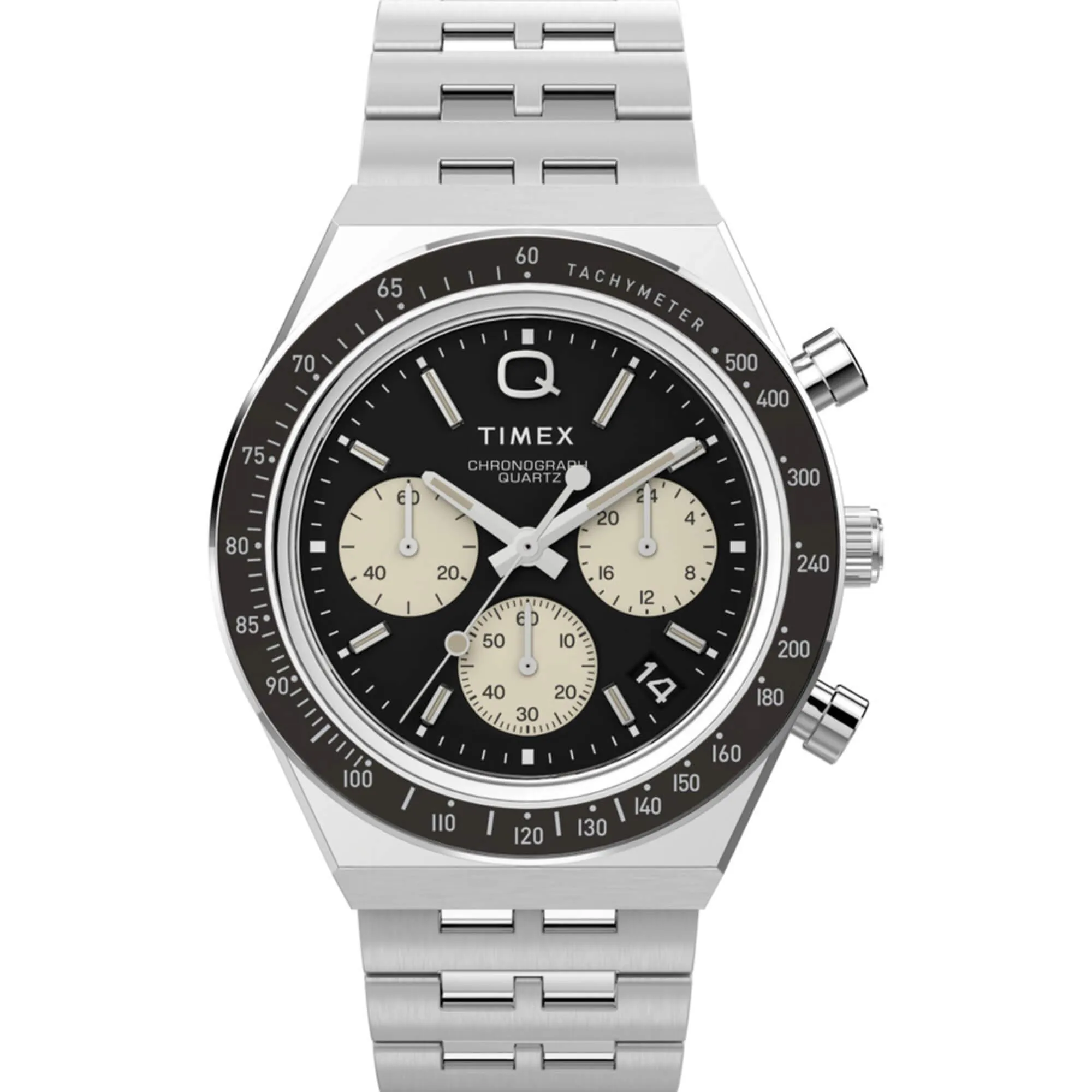 Timex Men's Watch - Q Chronograph Rotating Bezel Black and Cream Dial | TW2V42600