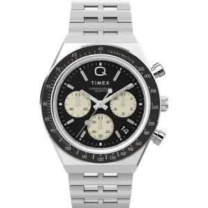Timex Men's Watch - Q Chronograph Rotating Bezel Black and Cream Dial | TW2V42600