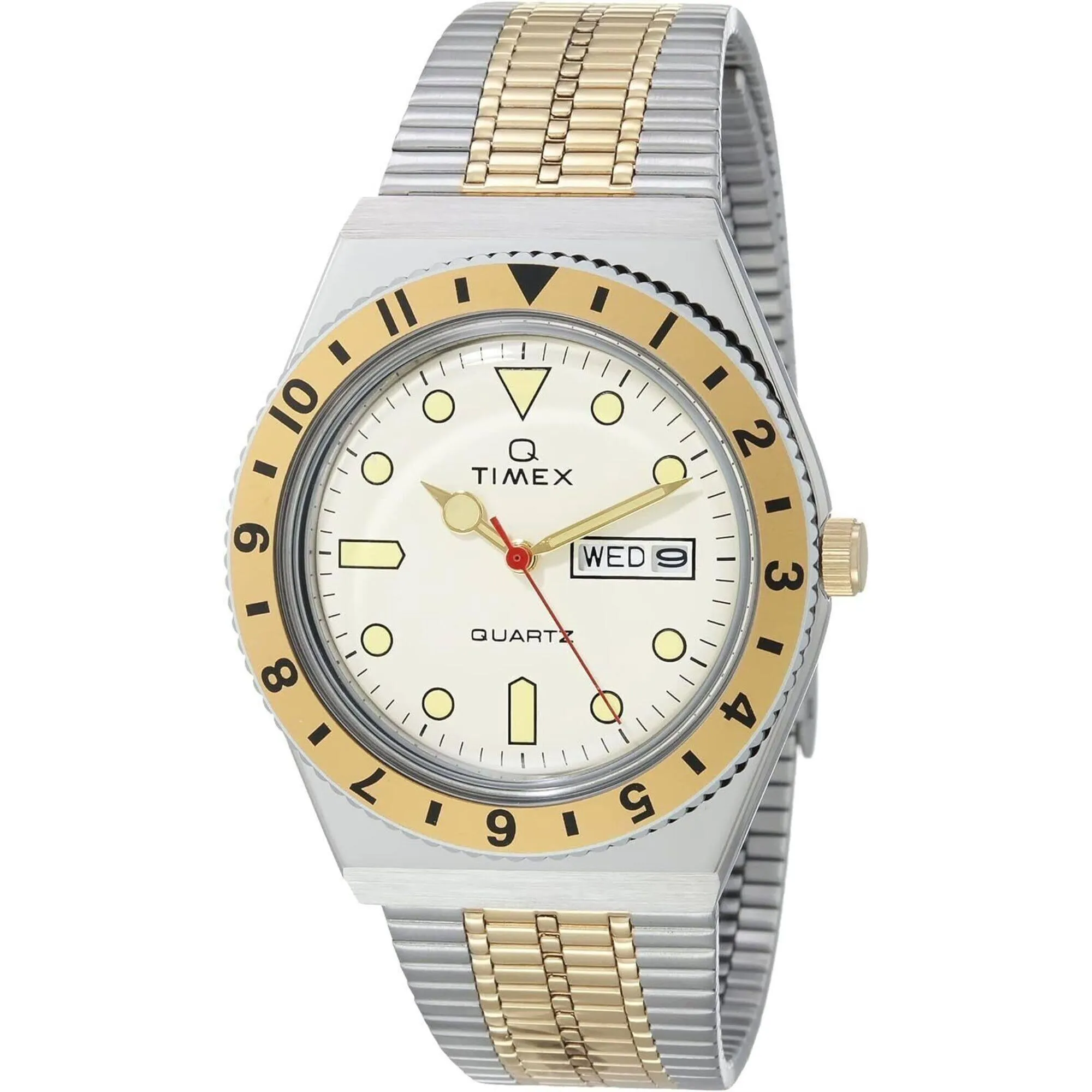 Timex Men's Watch - Q Diver Rotating Bezel Champagne Dial Steel Bracelet | TW2V18600ZV