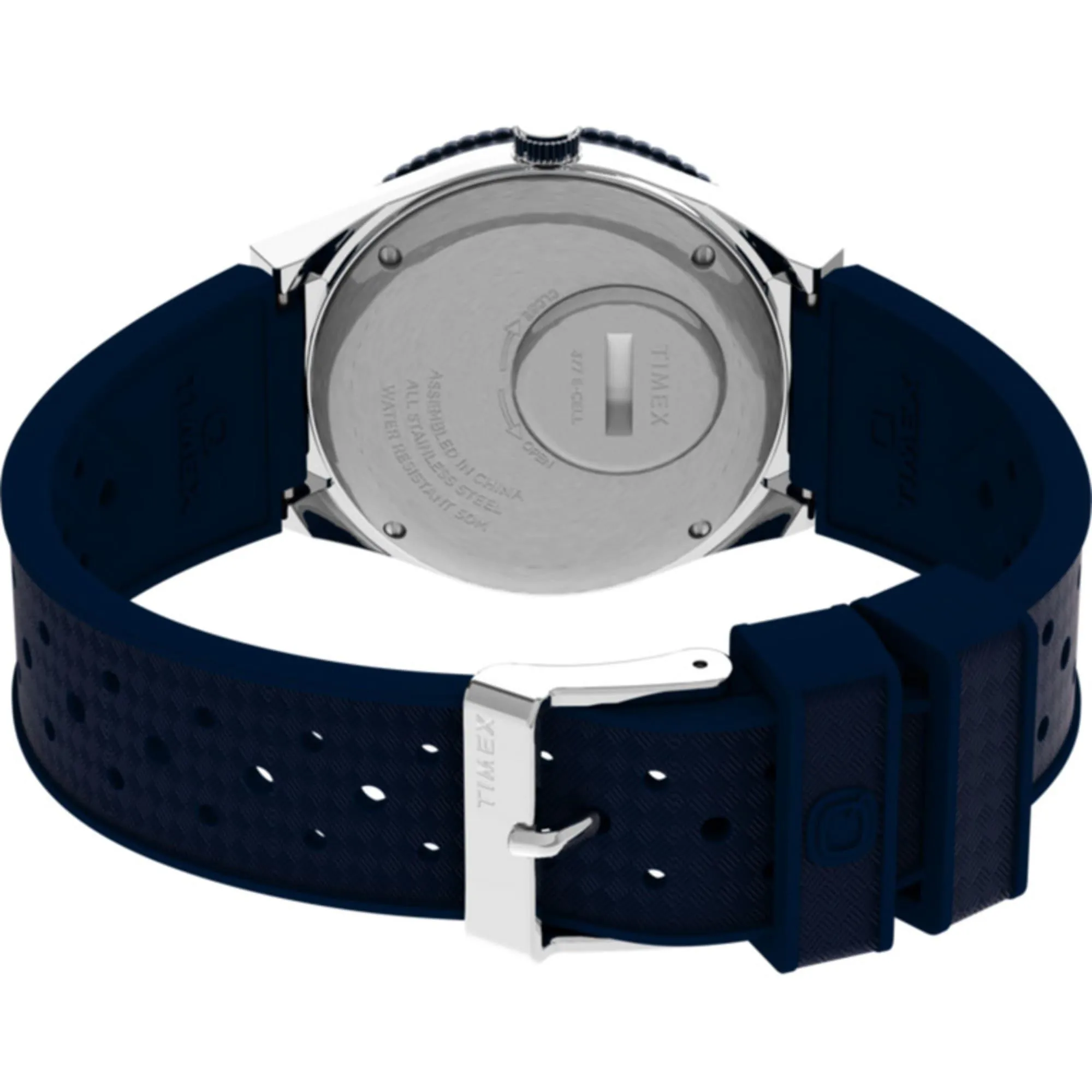 Timex Men's Watch - Q Quartz Rotating Bezel Blue Dial Strap Day-Date TW2V32100